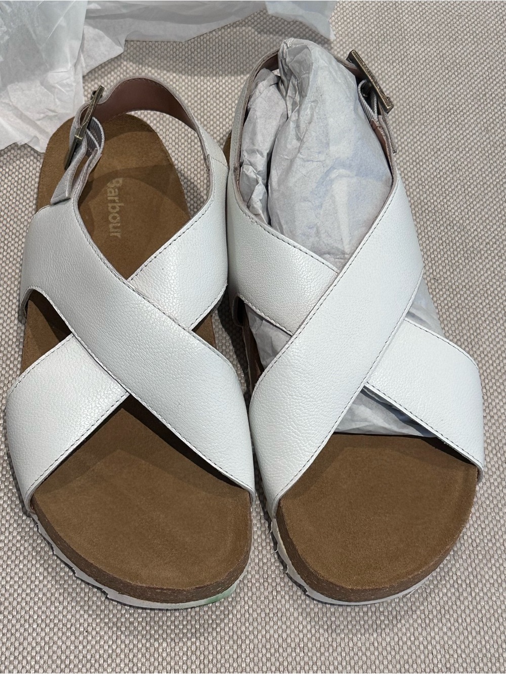 BARBOUR size 8 White Soft Leather Comfort Sandals Adjustable Buckle NEW $268 - Picture 16 of 16